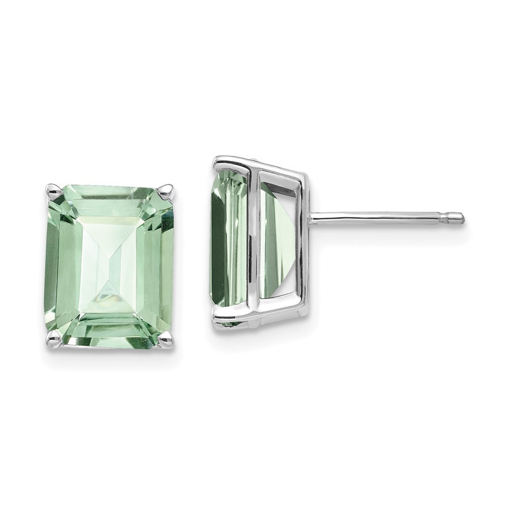 Million Charms 14k White Gold 10x8mm Emerald-Cut Green Quartz Earrings